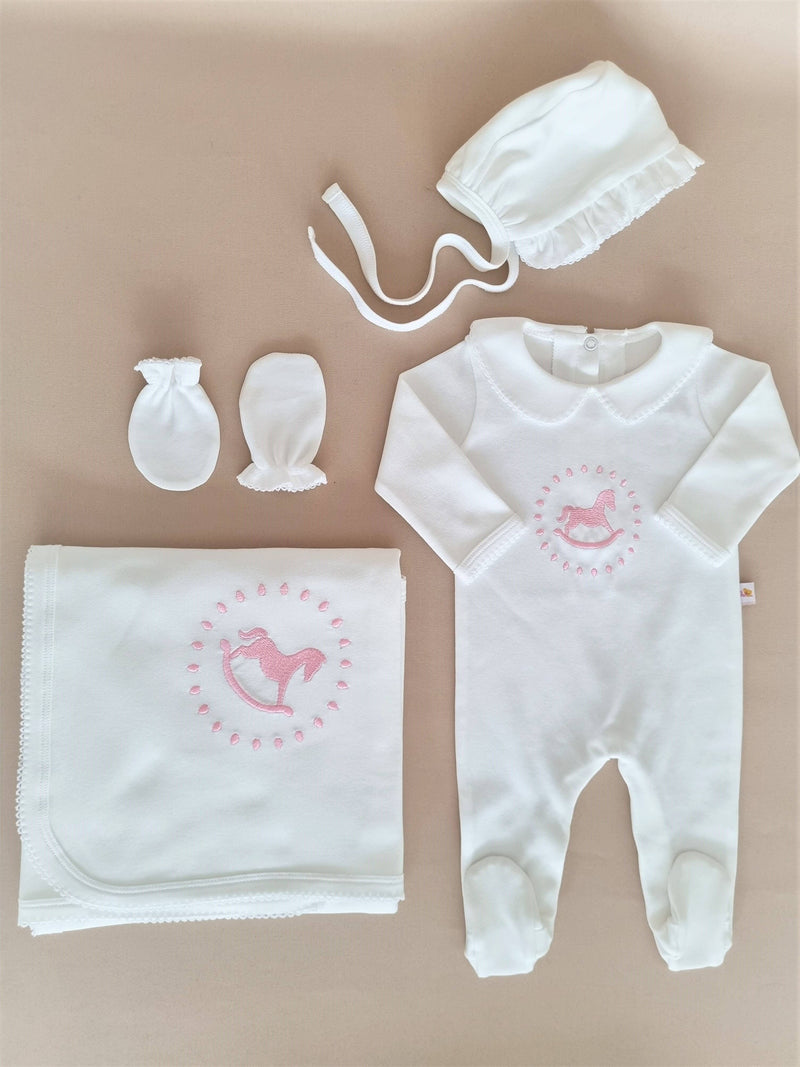 Organic Cotton Royal New Born Embroidered Bundle- Pink