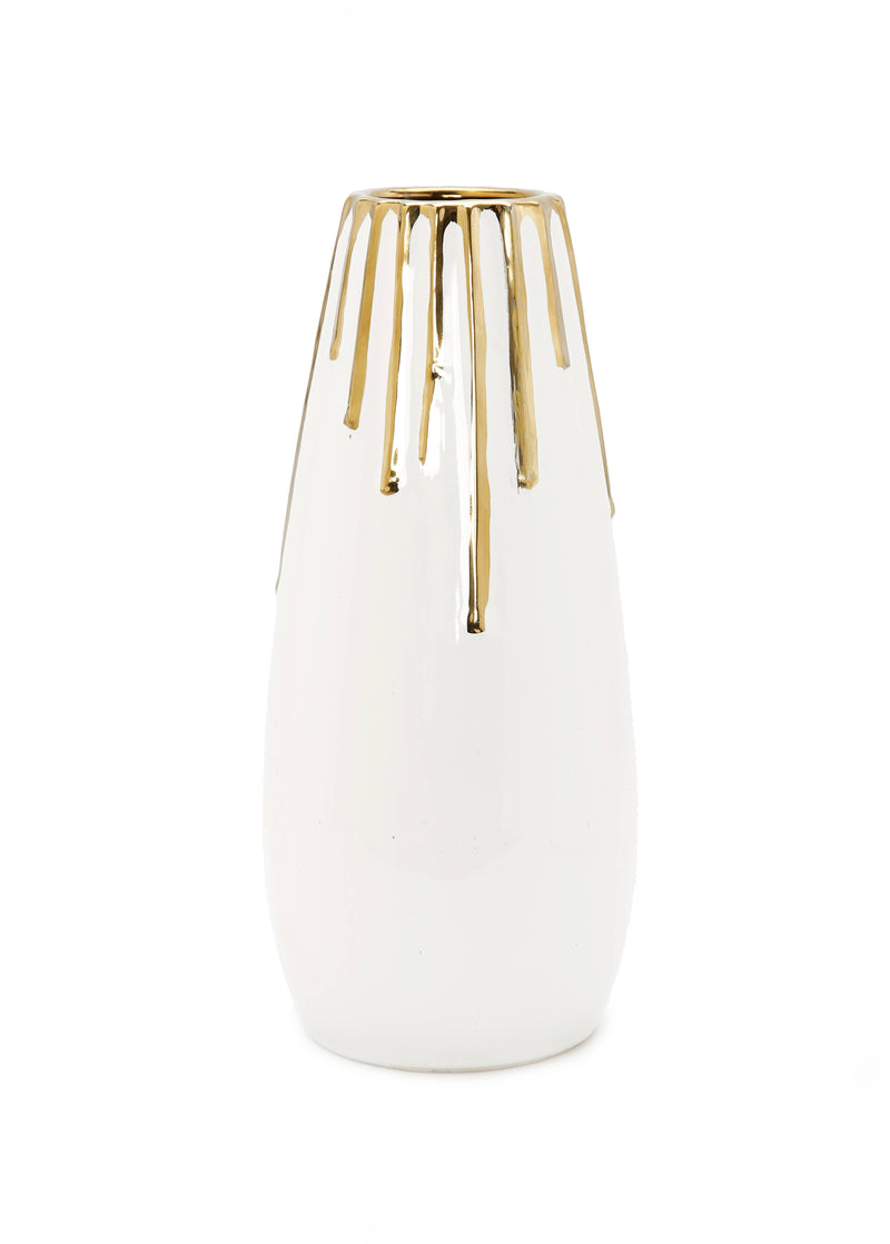 12" White Vase with Gold Drip Design