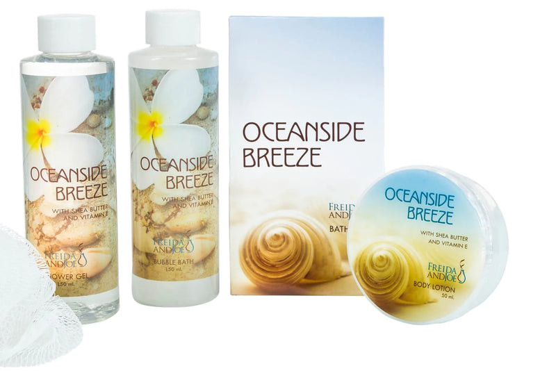 Oceanside Breeze Tub Bath Spa Set: Shower Gel, Bubble Bath, Body Lotion, Bath Salt, & Puff