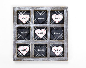 Wooden Tic Tac Toe Game, Tabletop Décor - Hugs and Kisses -Large
