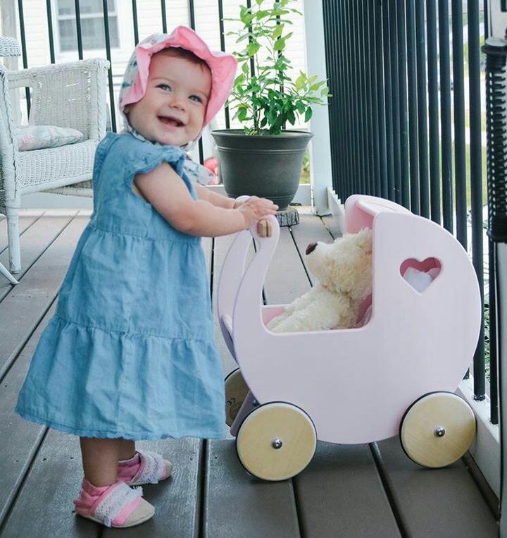 Traditional Pink Heart Doll Stroller- (Pram) - New Color New Pink