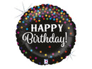 18" Happy Birthday! Glittering Black Balloon