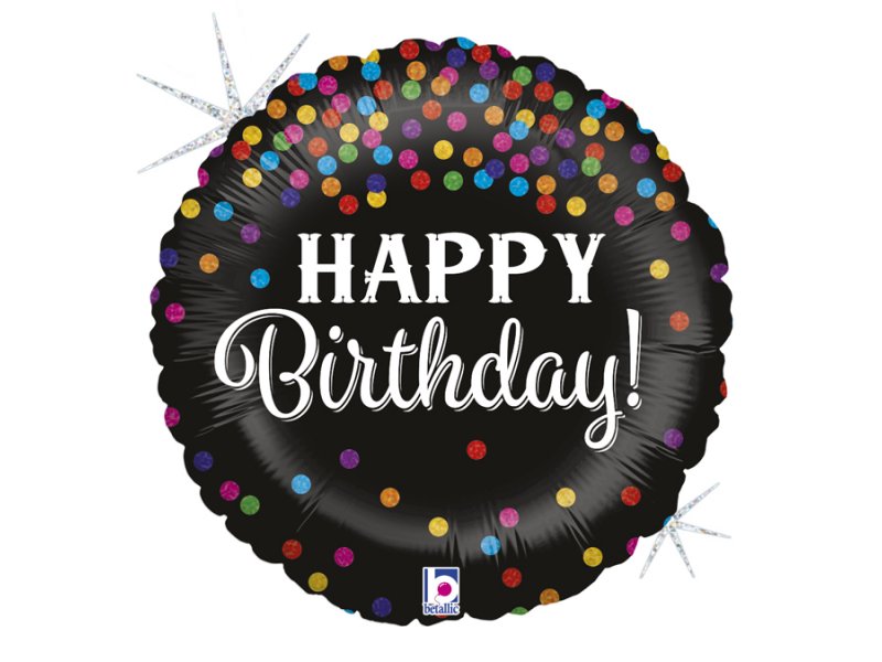 18" Happy Birthday! Glittering Black Balloon
