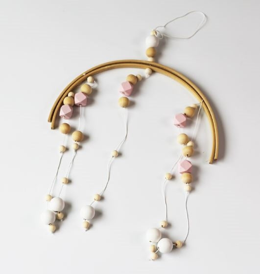 Pink and White Wooden Bead Mobile