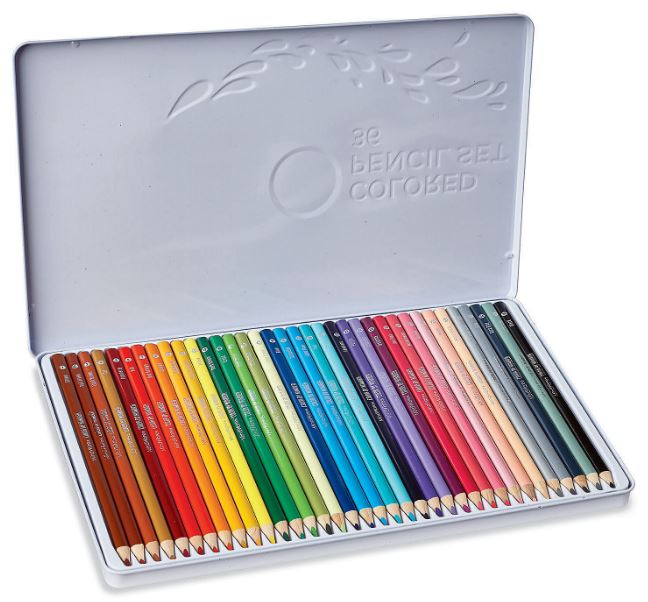 Set of 36 Colored Pencils in a Tin