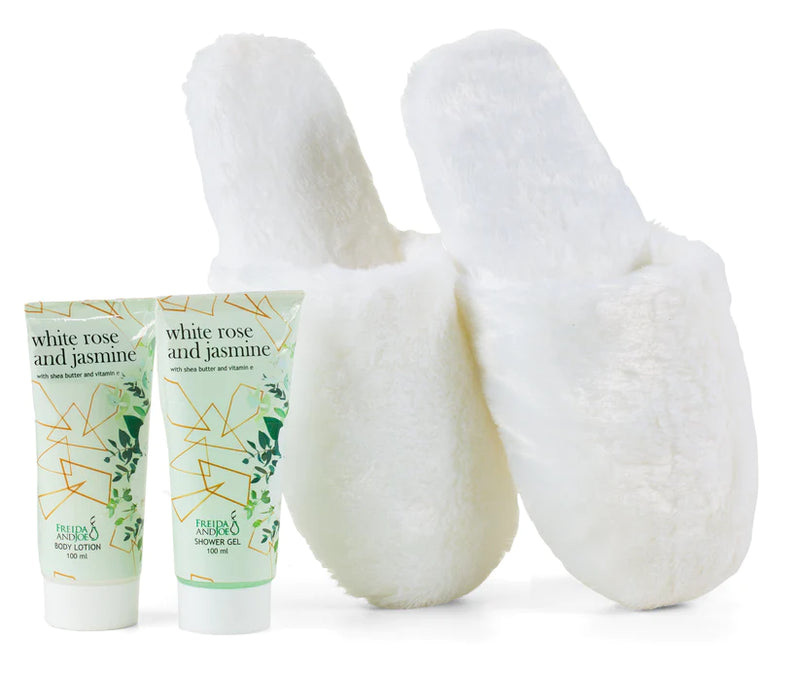 Luxury Slippers Bath & Body Spa Gift Set in White Rose Jasmine Fragrance