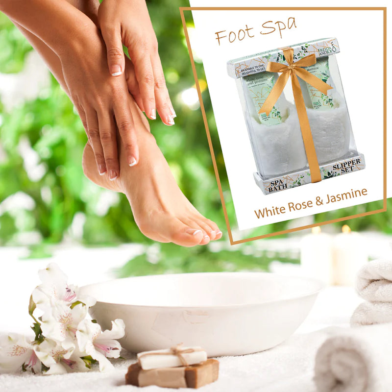 Luxury Slippers Bath & Body Spa Gift Set in White Rose Jasmine Fragrance