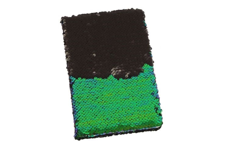 Green and Black Sequin Flip Notebook
