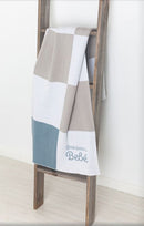 Color Block Knit Blanket- Shades of Blue & Taupe